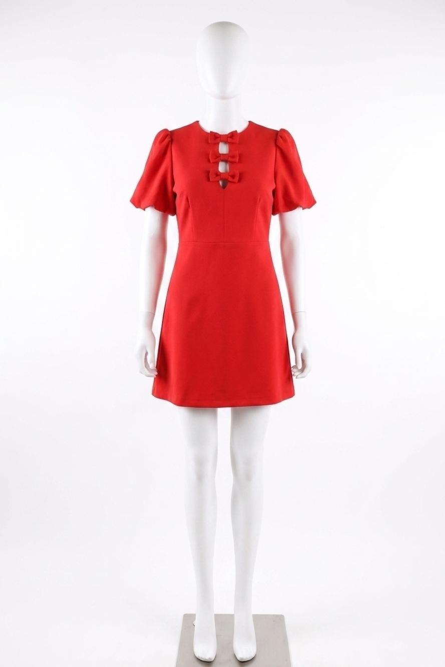 NEW FATE ribbon front puff sleeve mini dress in red